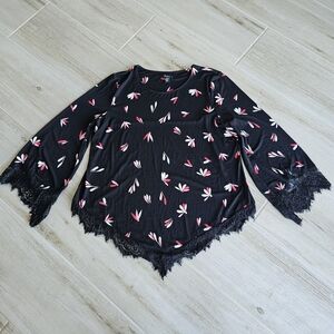Alfani Black Floral Lace Hem Women's Blouse Size XL